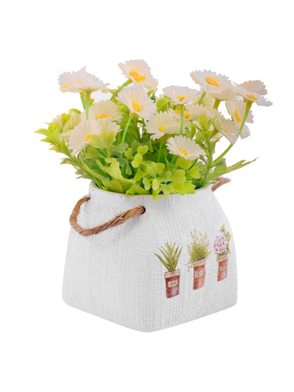 Artificial Common Daisy with Ceramic Pot