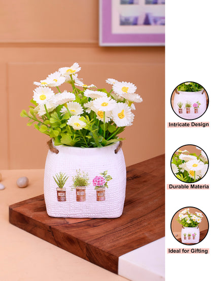 Artificial Common Daisy with Ceramic Pot