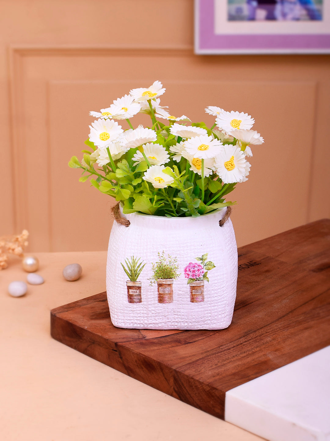 Artificial Common Daisy with Ceramic Pot