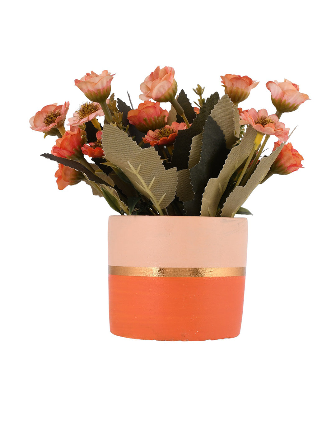 Artificial Peach Daisy and Camellia with Ceramic Pot