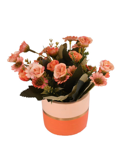 Artificial Peach Daisy and Camellia with Ceramic Pot