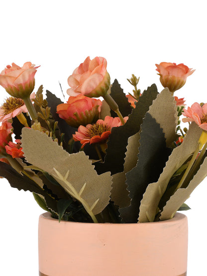 Artificial Peach Daisy and Camellia with Ceramic Pot