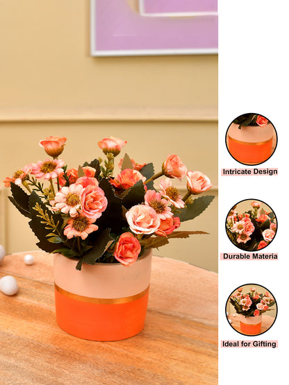 Artificial Peach Daisy and Camellia with Ceramic Pot