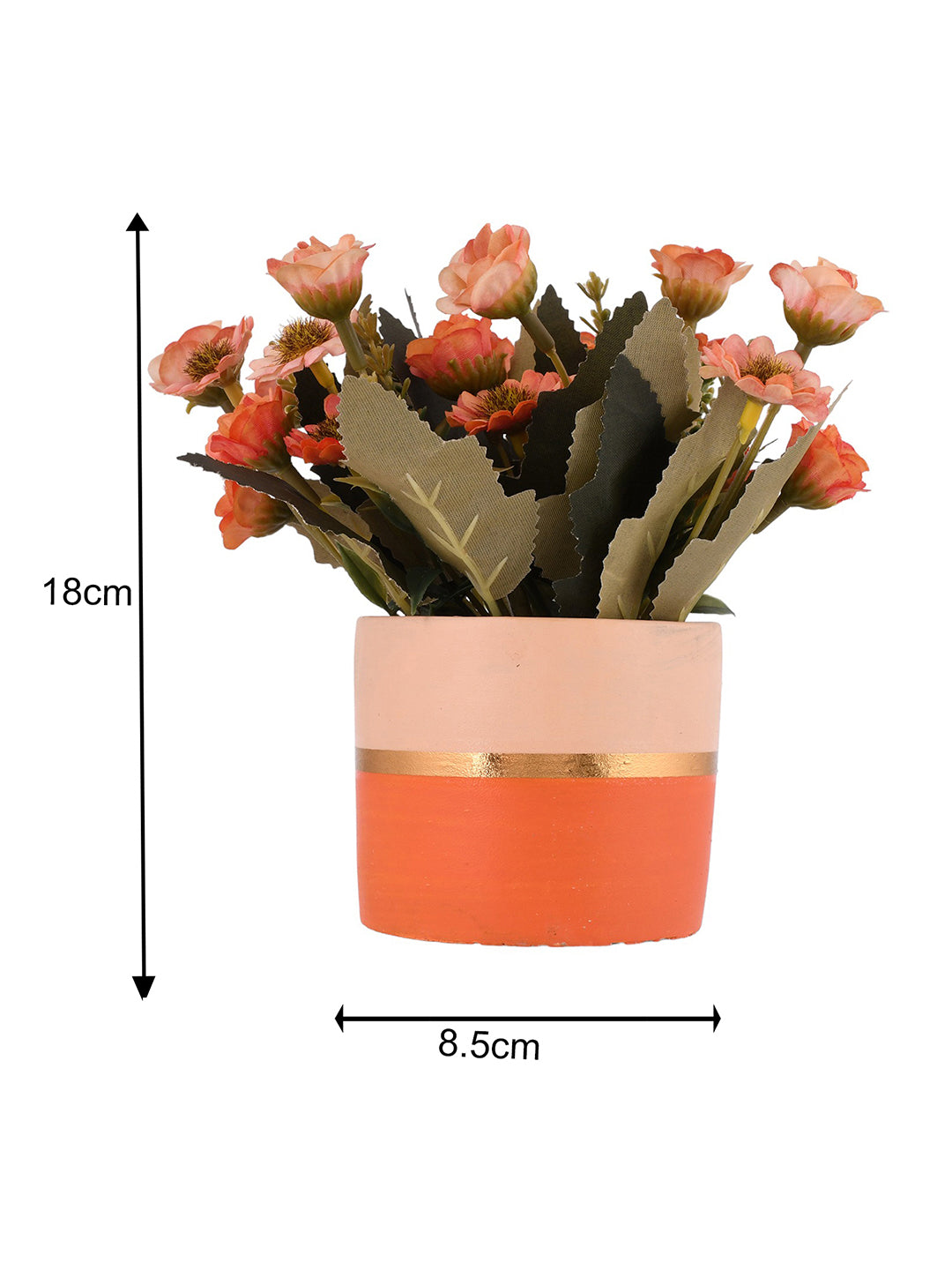 Artificial Peach Daisy and Camellia with Ceramic Pot