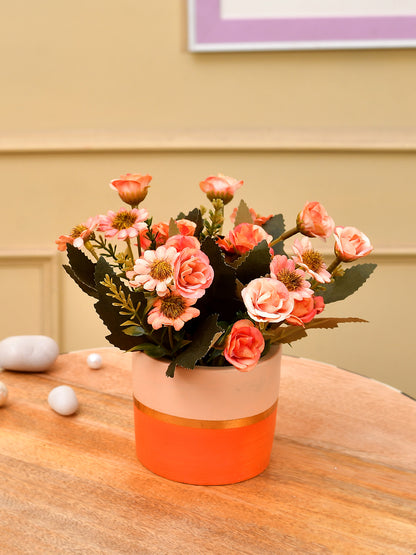 Artificial Peach Daisy and Camellia with Ceramic Pot