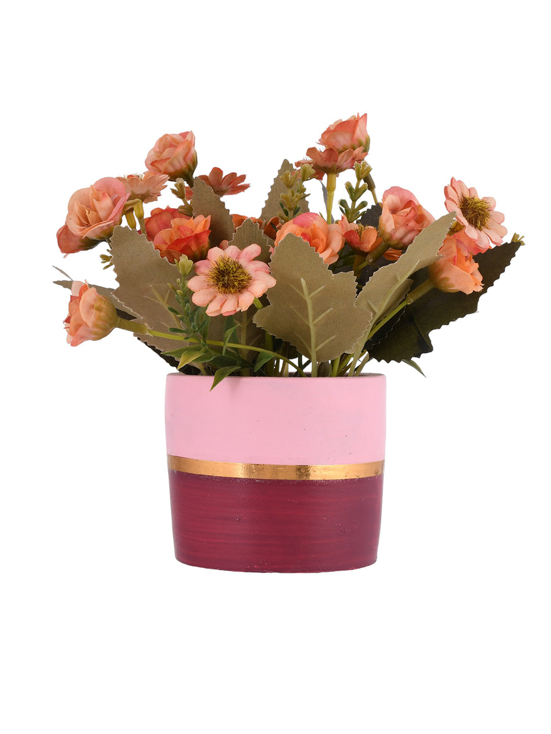 Artificial Pink Daisy and Camellia with Pink Ceramic Pot