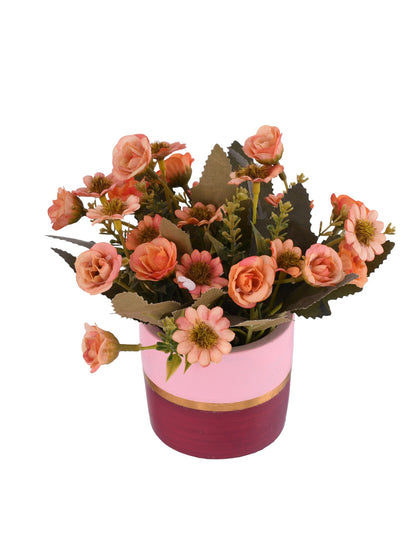 Artificial Pink Daisy and Camellia with Pink Ceramic Pot