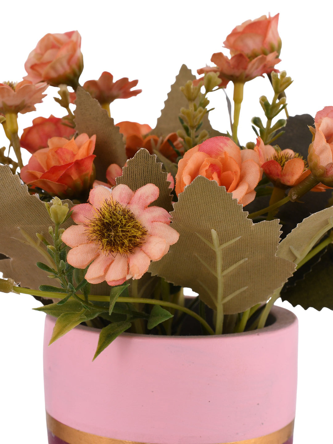 Artificial Pink Daisy and Camellia with Pink Ceramic Pot