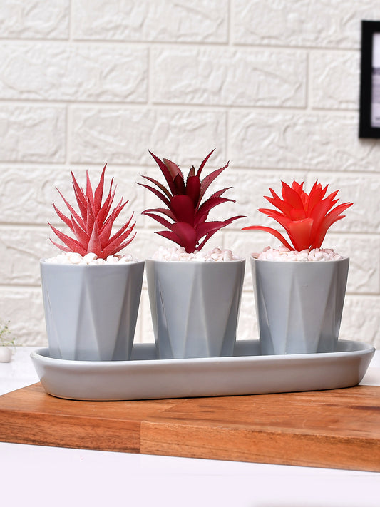 Grey 3 Pieces Artificial Plant With Pot
