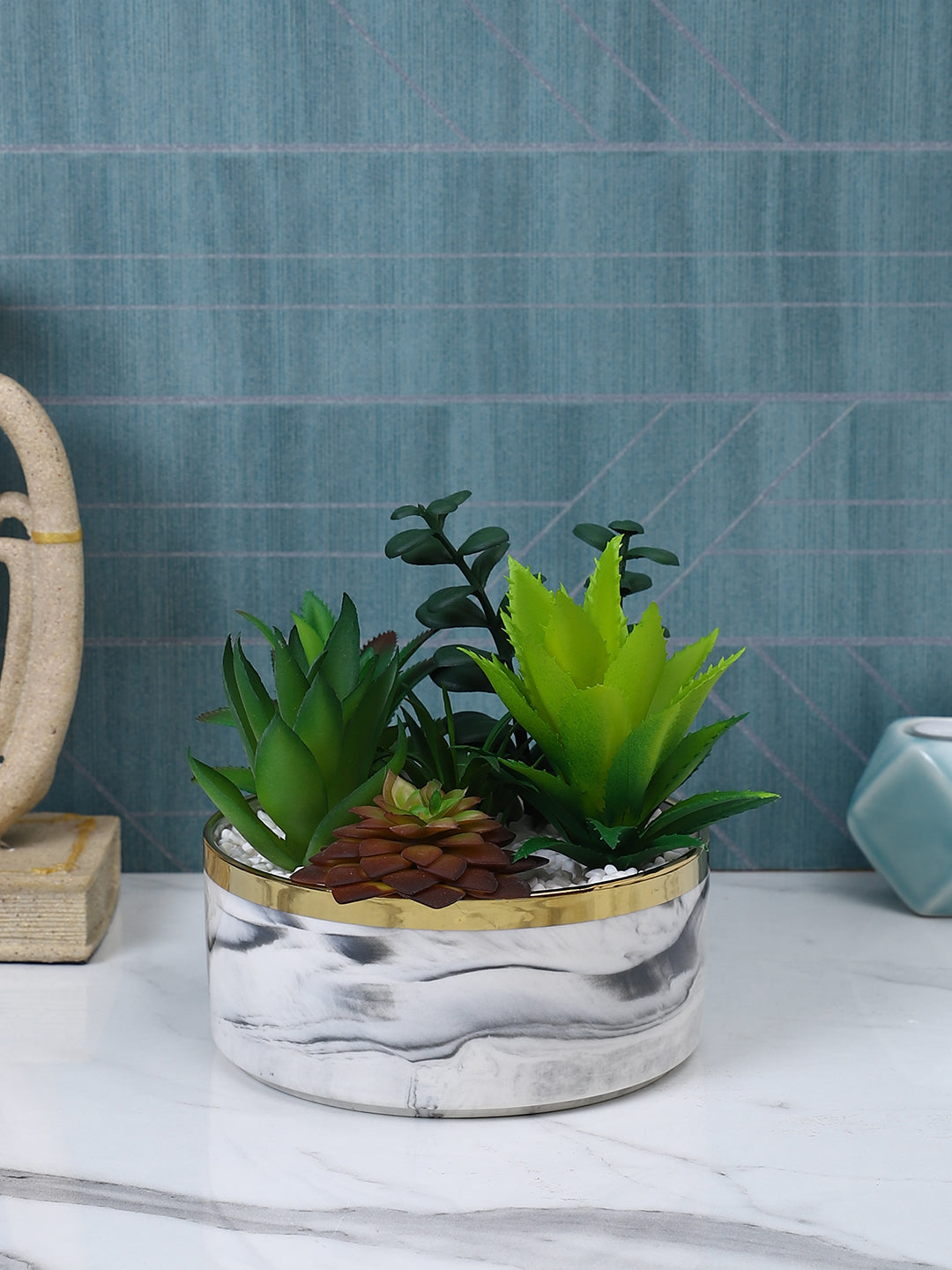 White 1 Pieces Succulent Artificial Plant With Pot