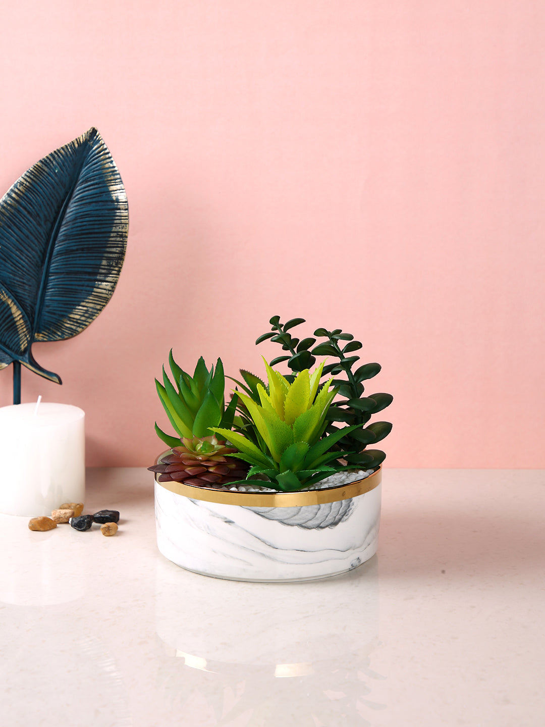 White 1 Pieces Succulent Artificial Plant With Pot