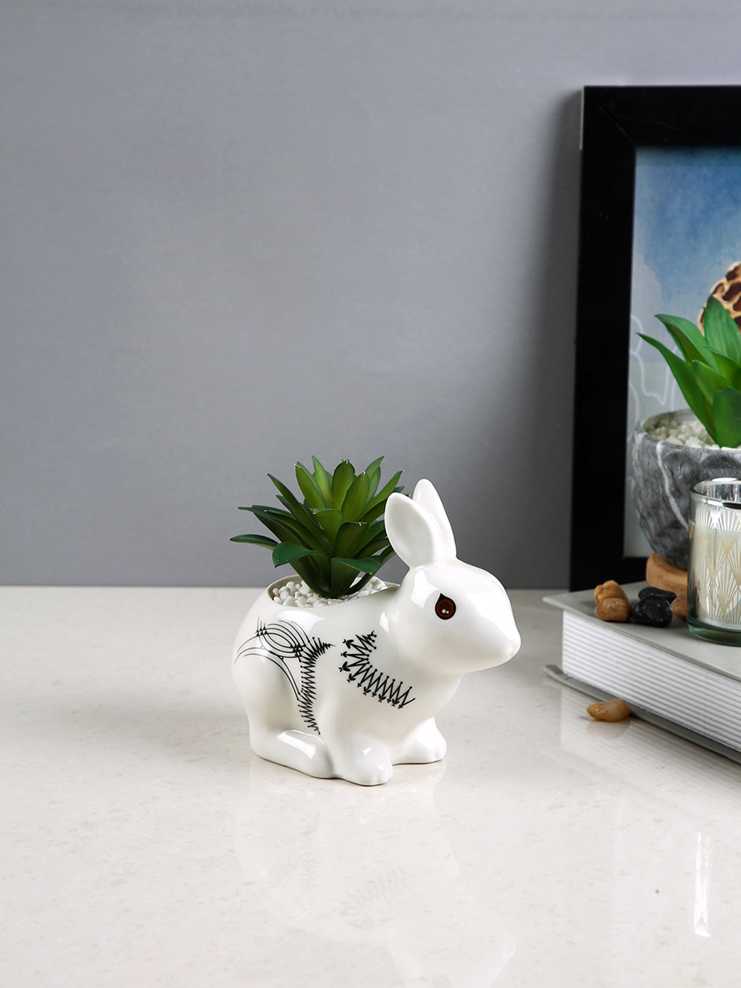 White 1 Pieces Succulent Artificial Plant With Pot