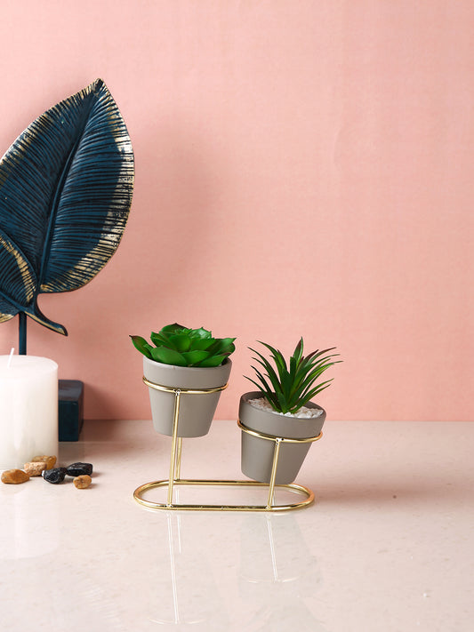 White 2 Pieces Succulent Artificial Plant With Pot