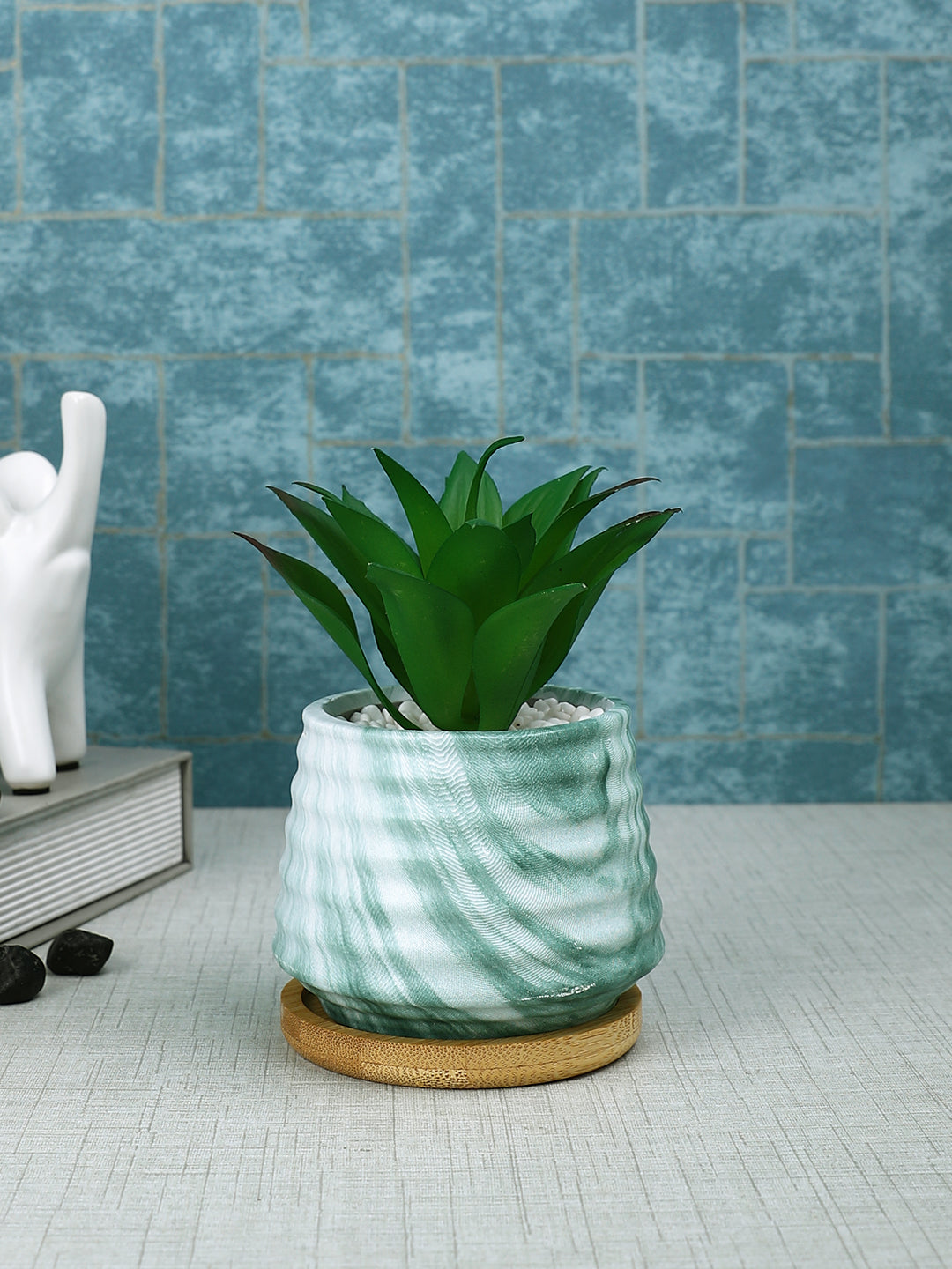 White 1 Pieces Succulent Artificial Plant With Pot