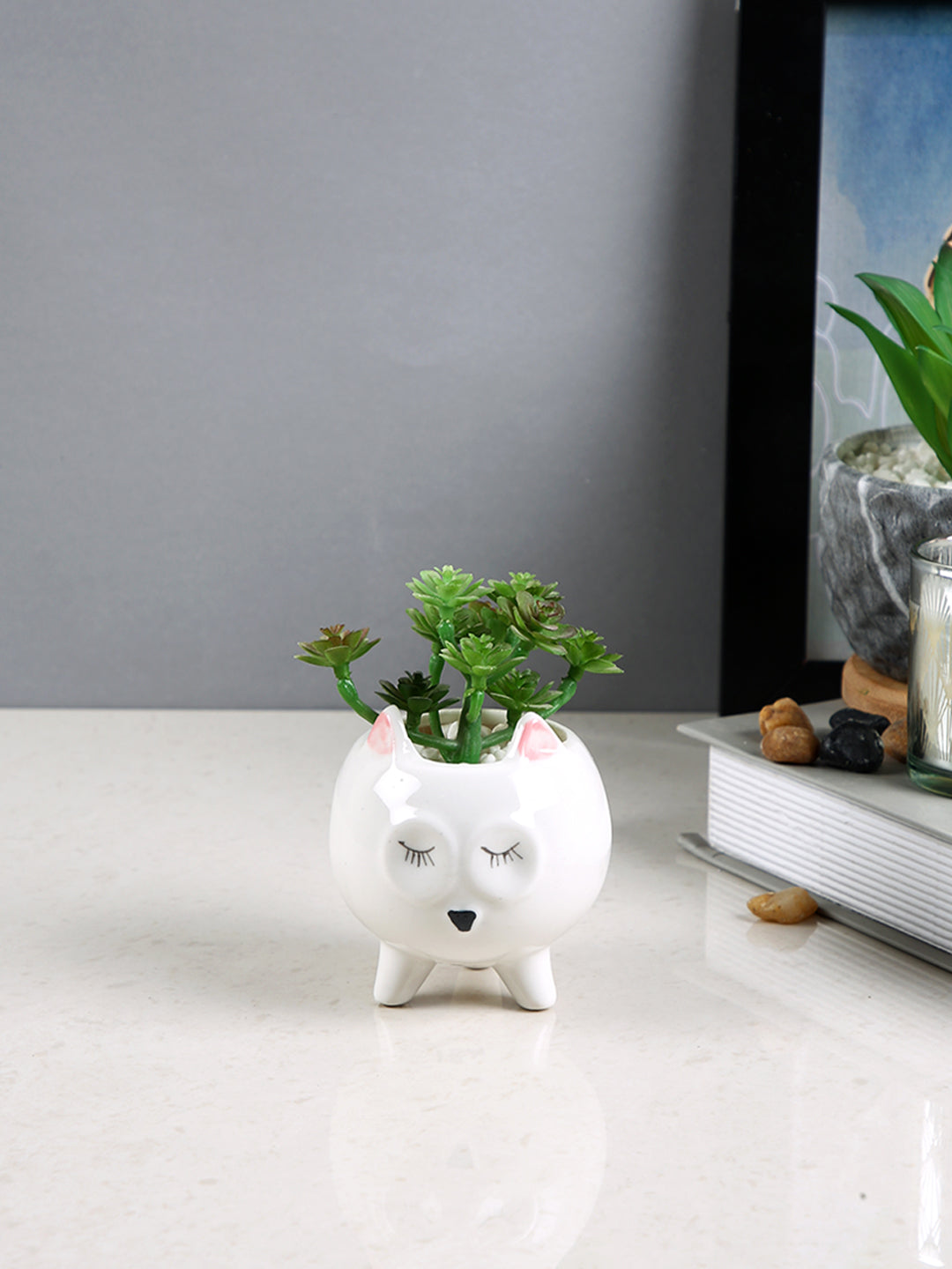 White 1 Pieces Succulent Artificial Plant With Pot