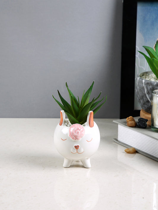 White 1 Pieces Succulent Artificial Plant With Pot