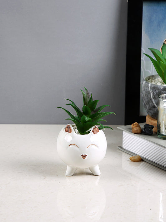 White 1 Pieces Succulent Artificial Plant With Pot