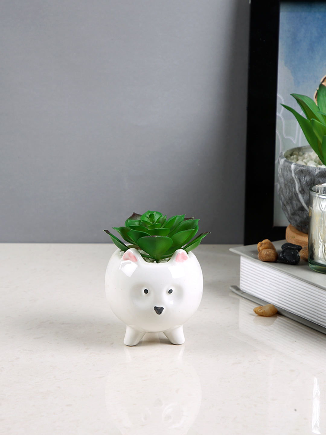 White 1 Pieces Succulent Artificial Plant With Pot