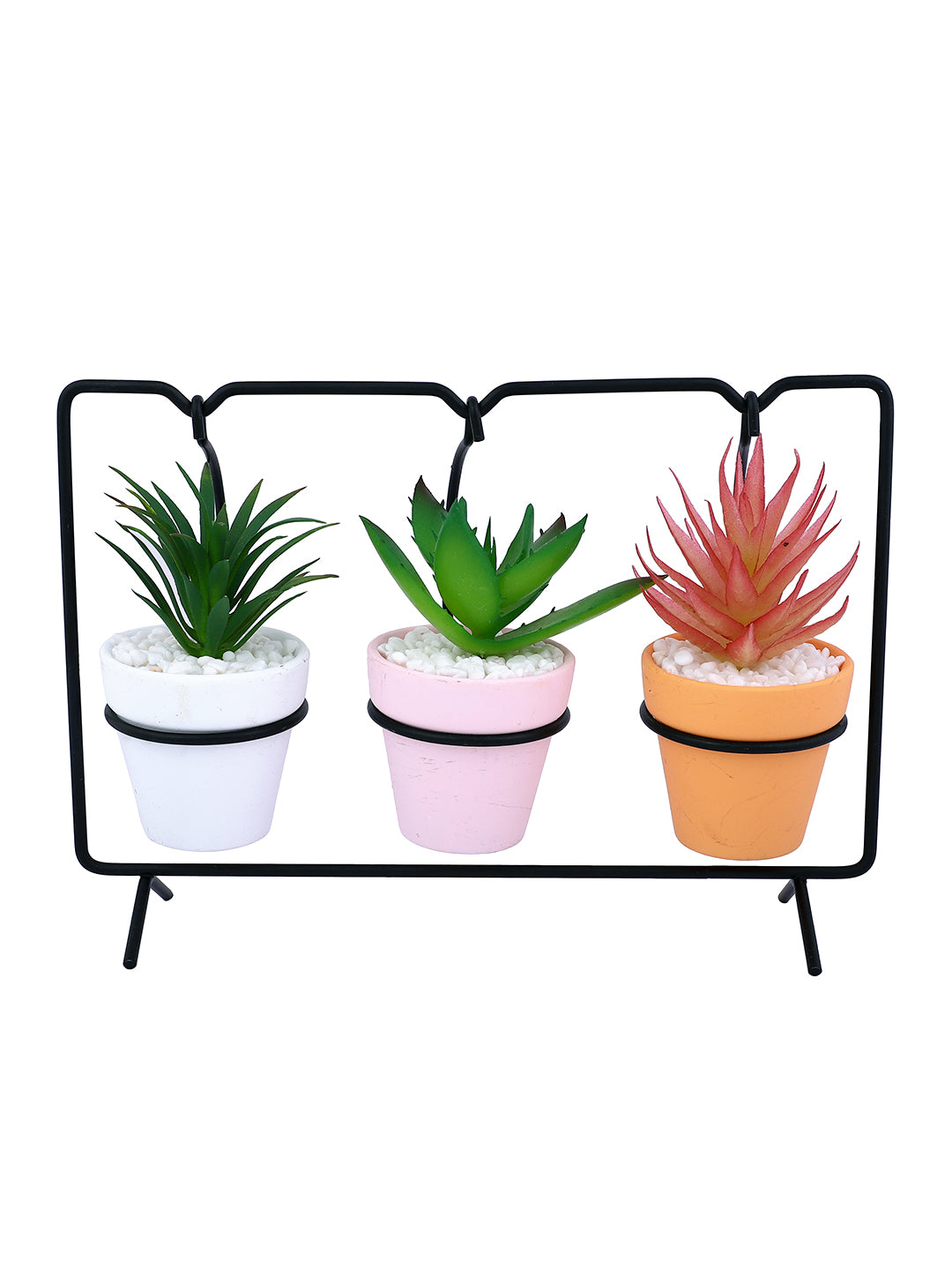 White 3 Pieces Succulent Artificial Plant With Pot