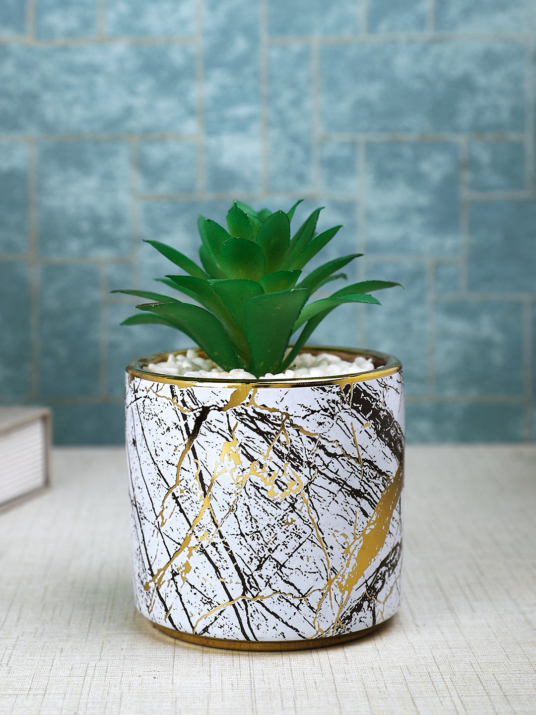 White 1 Pieces Succulent Artificial Plant With Pot