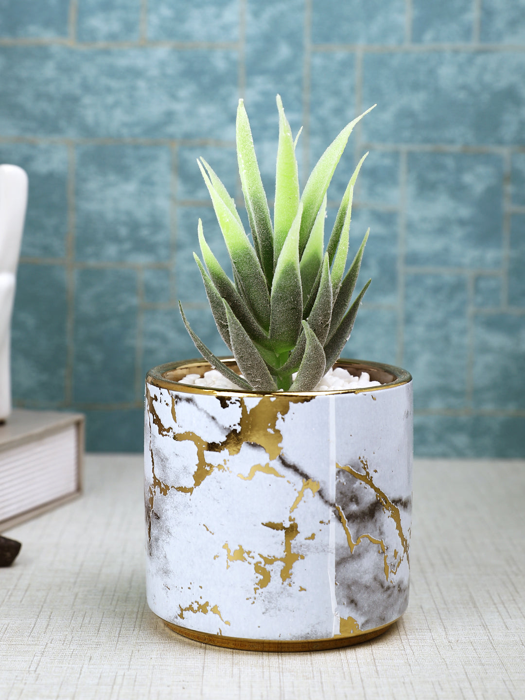 White 1 Pieces Succulent Artificial Plant With Pot