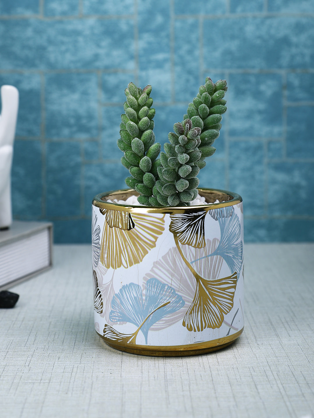 White 1 Pieces Succulent Artificial Plant With Pot