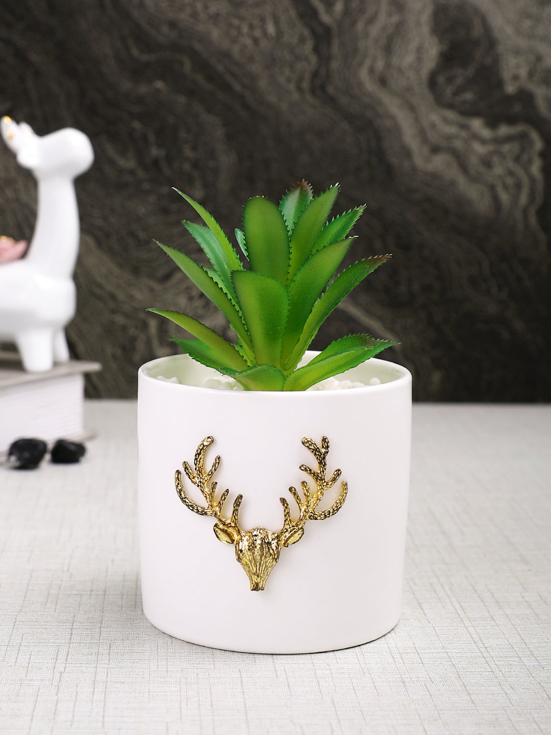 White 1 Pieces Succulent Artificial Plant With Pot
