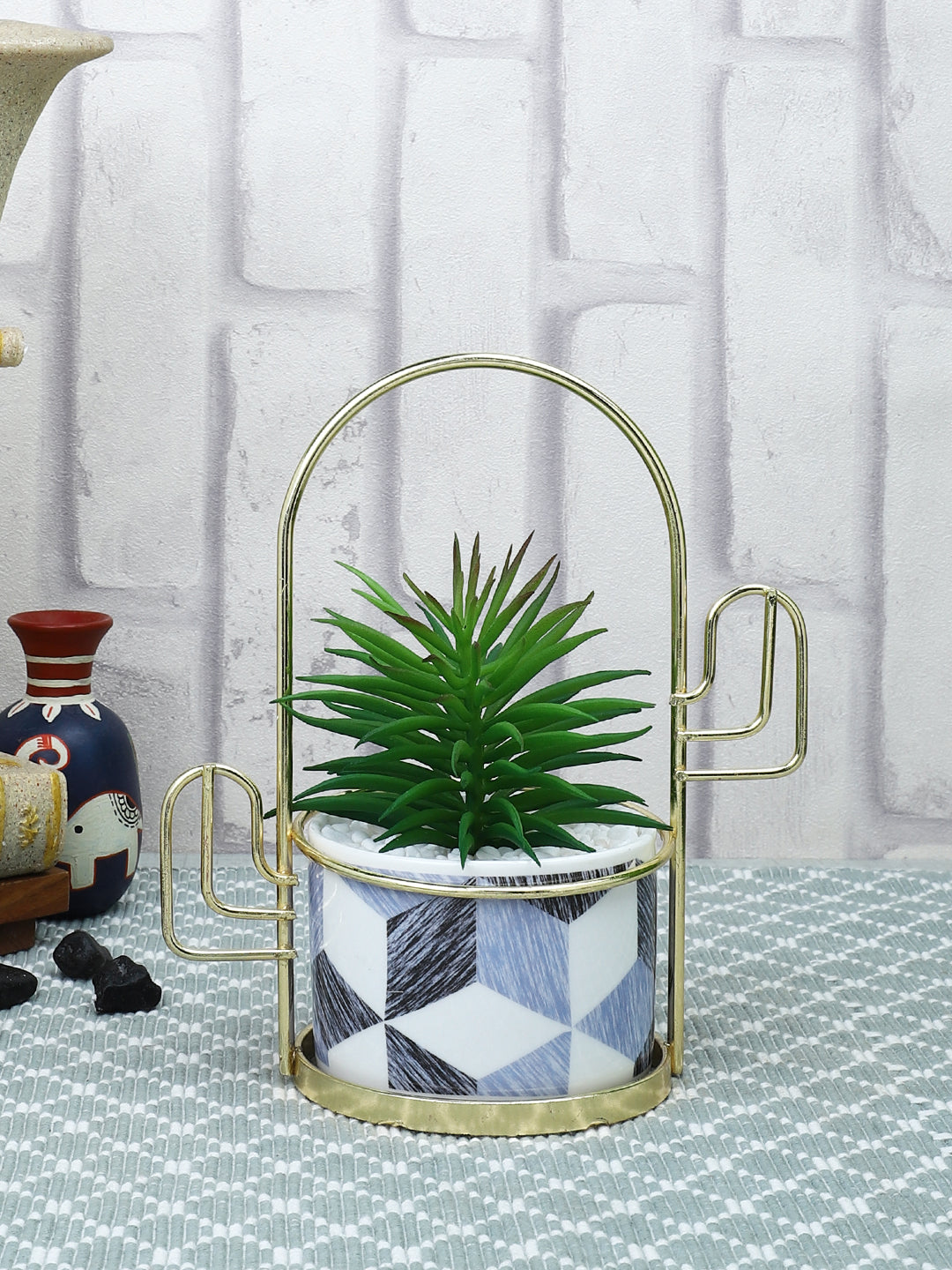 White 1 Pieces Succulent Artificial Plant With Pot