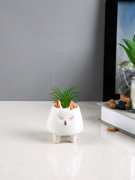 White 1 Pieces Succulent Artificial Plant With Pot