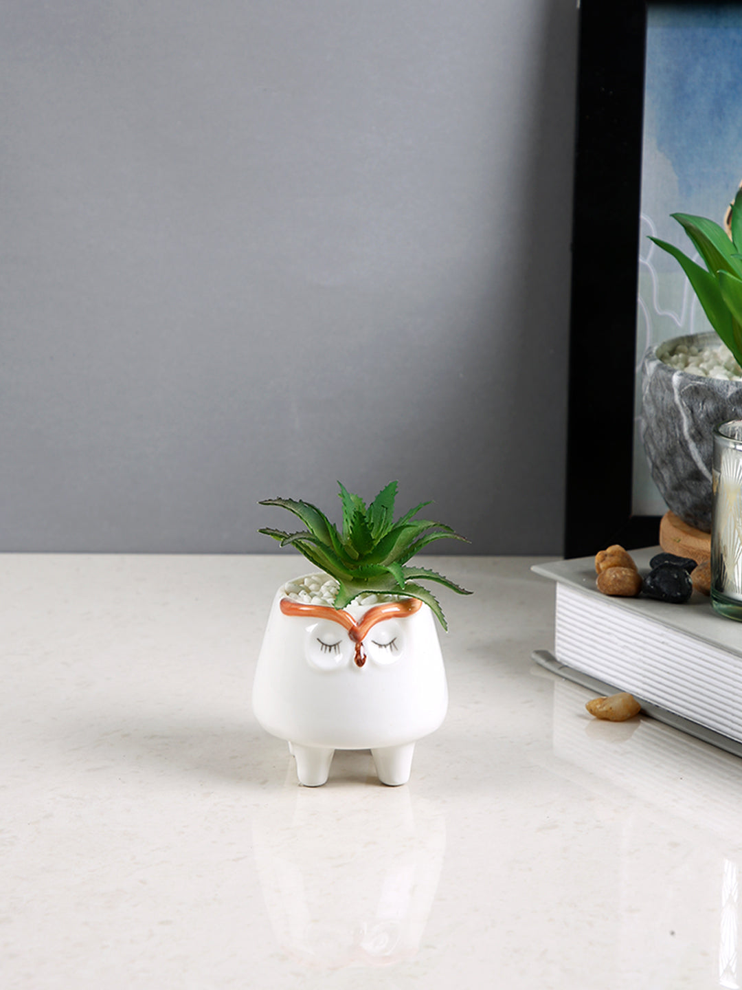 White 1 Pieces Succulent Artificial Plant With Pot