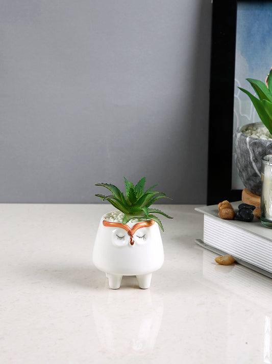 White 1 Pieces Succulent Artificial Plant With Pot