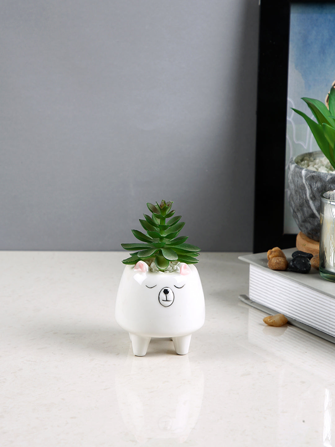 White 1 Pieces Succulent Artificial Plant With Pot