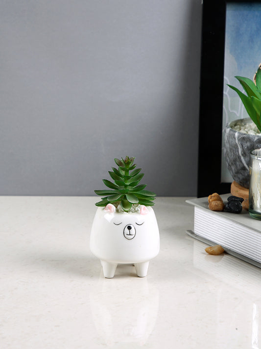 White 1 Pieces Succulent Artificial Plant With Pot