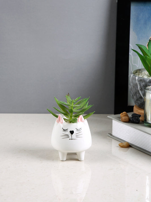 White 1 Pieces Succulent Artificial Plant With Pot