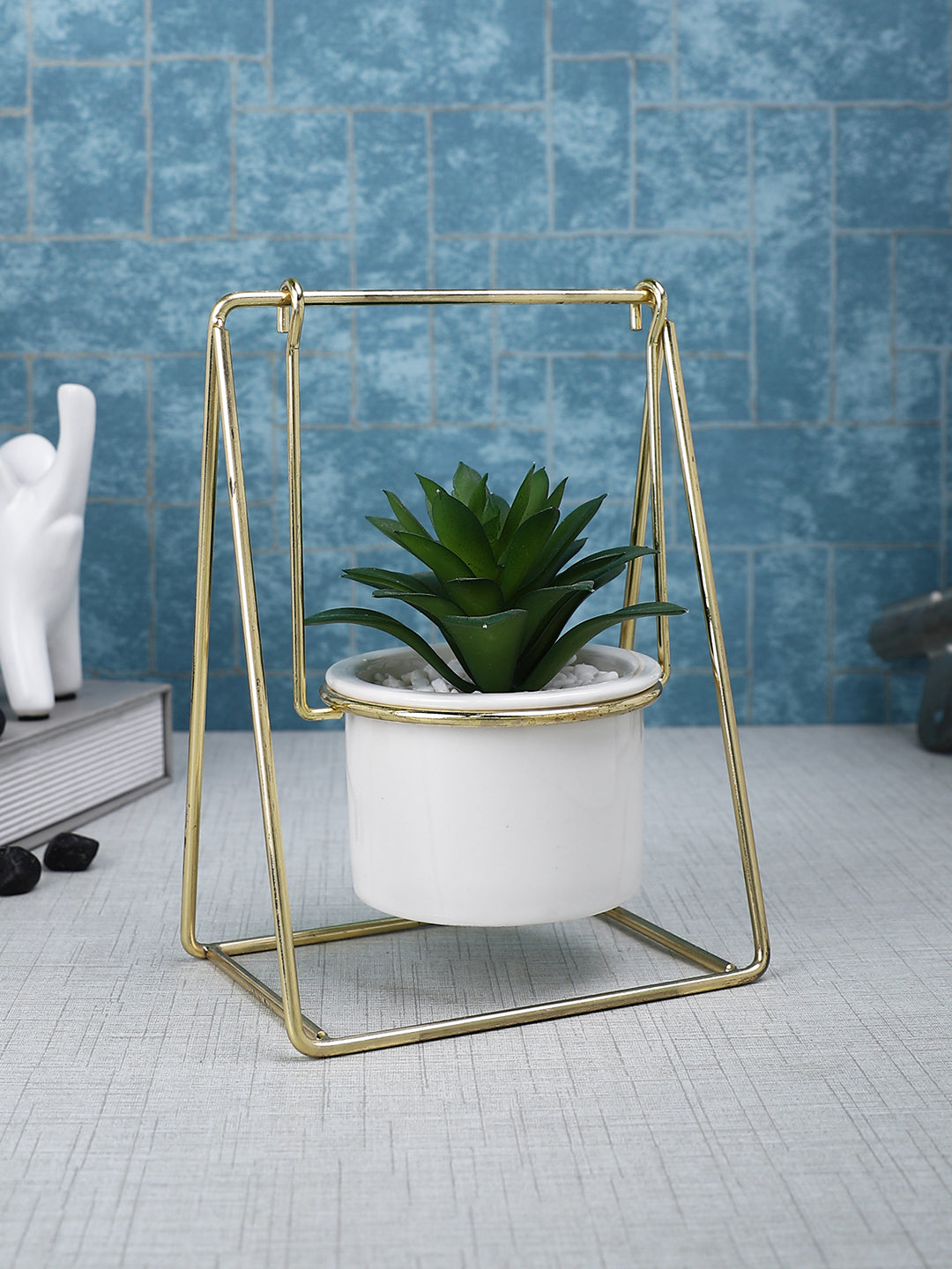 White 1 Pieces Succulent Artificial Plant With Pot