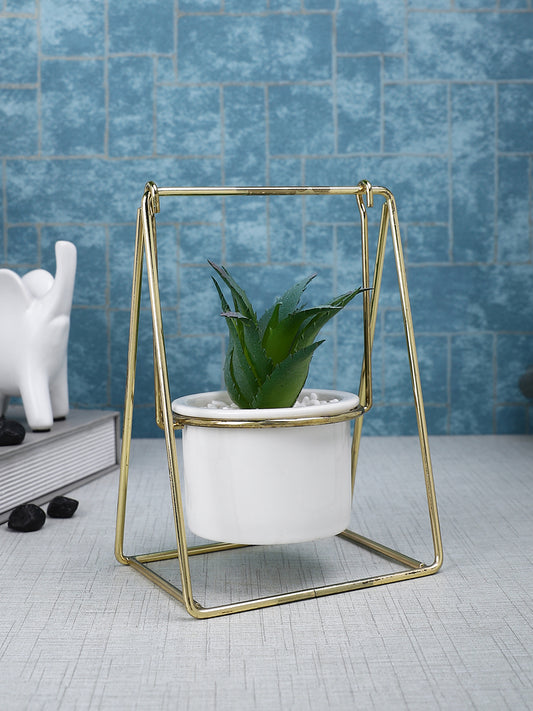 White 1 Pieces Succulent Artificial Plant With Pot