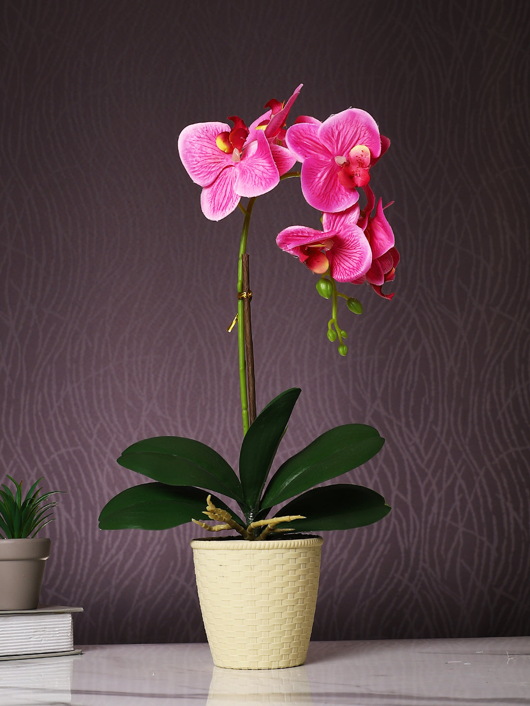 Beige 1 Pieces Orchid Artificial Plant With Pot