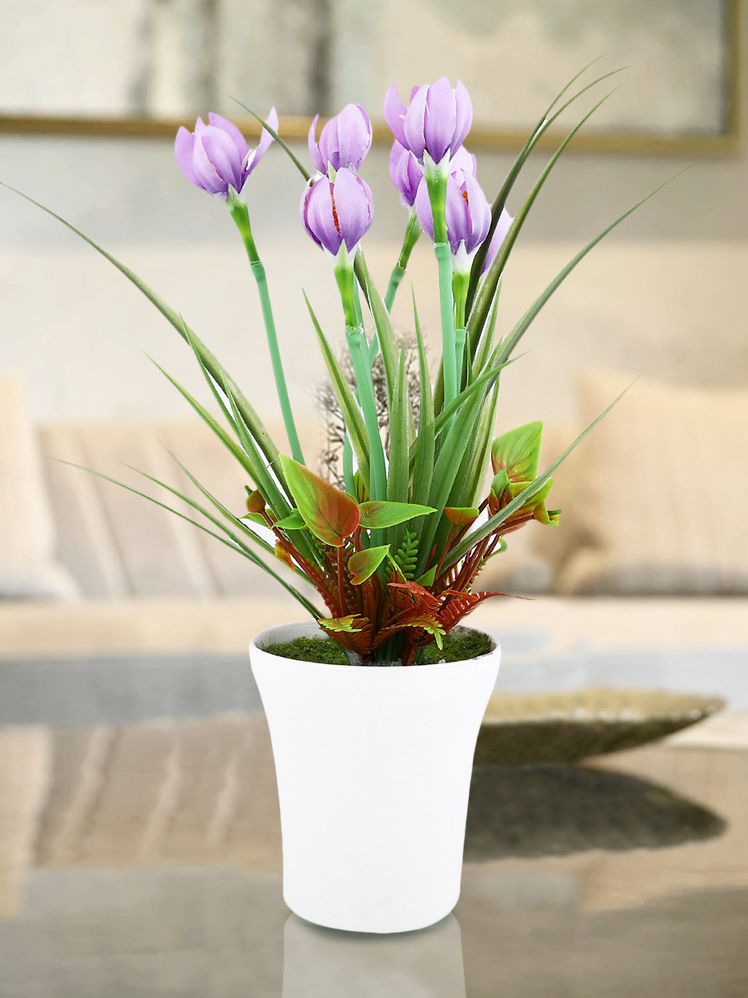 White 1 Pieces Tulip Artificial Plant With Pot
