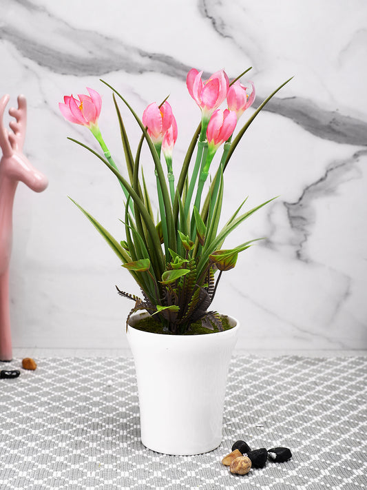 White 1 Pieces Tulip Artificial Plant With Pot