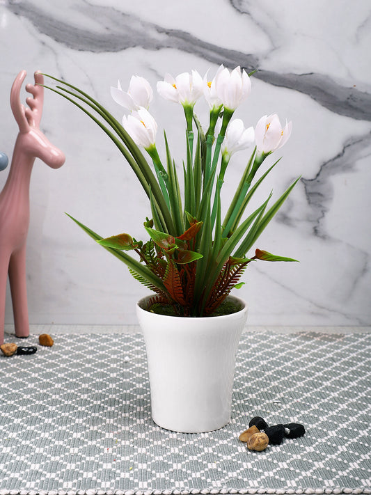 White 1 Pieces Tulip Artificial Plant With Pot