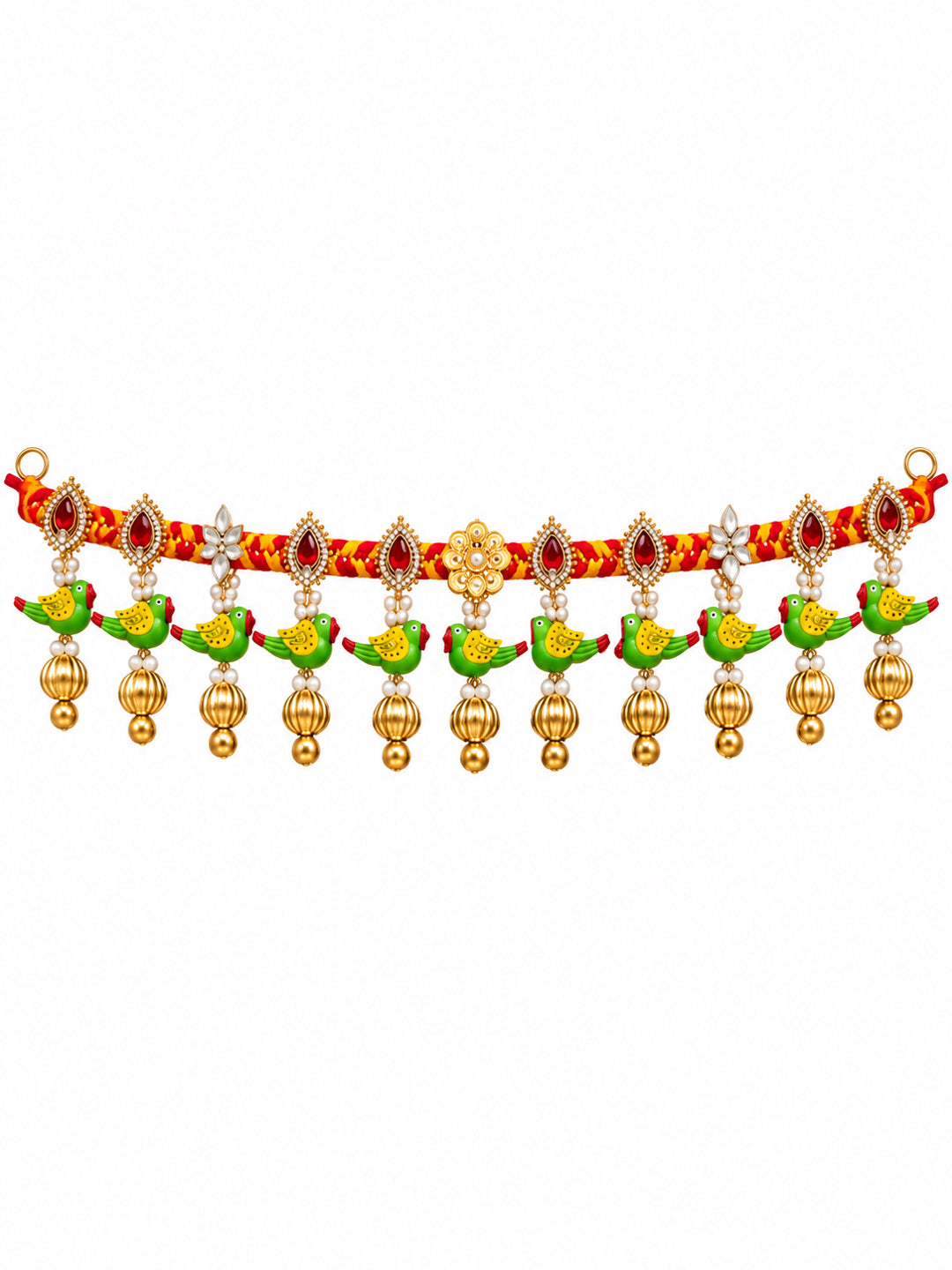 Handmade Floral Door Toran Bandarwal with Bells & Beads for Festive Home Decor (98 cm, Red & Green)