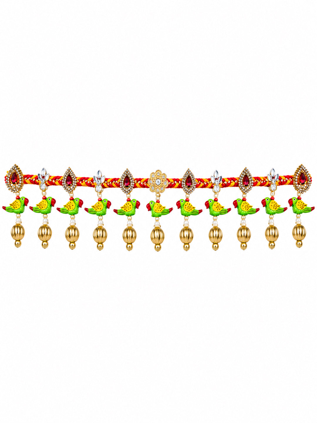 Handmade Floral Door Toran Bandarwal with Bells & Beads for Festive Home Decor (98 cm, Red & Green)