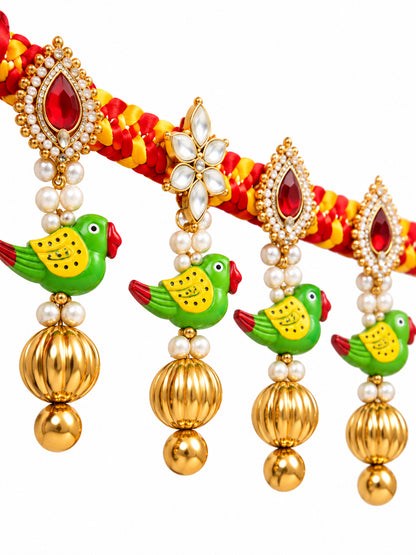 Handmade Floral Door Toran Bandarwal with Bells & Beads for Festive Home Decor (98 cm, Red & Green)