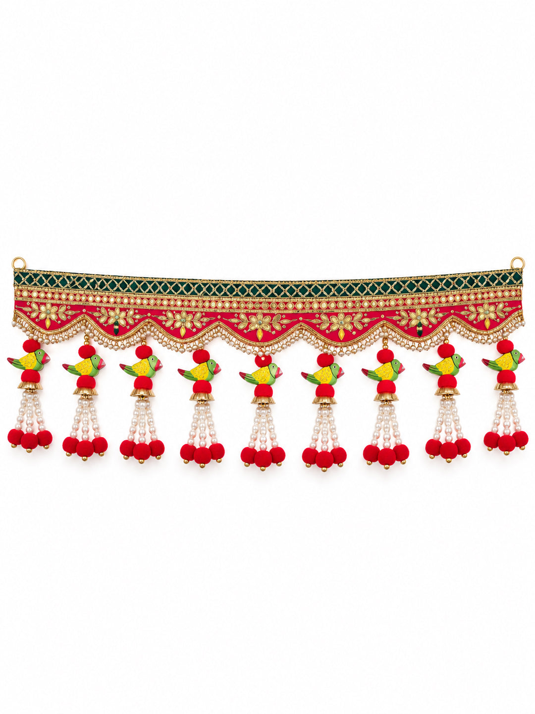 Traditional Layered Rose & Bead Door Toran Bandarwal for Entrance & Pooja Decor (102 cm, Red & Green)