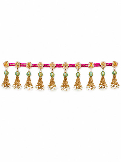 Handcrafted Pink & Gold Floral Door Toran Bandarwal with Pearl Tassels (102 cm)