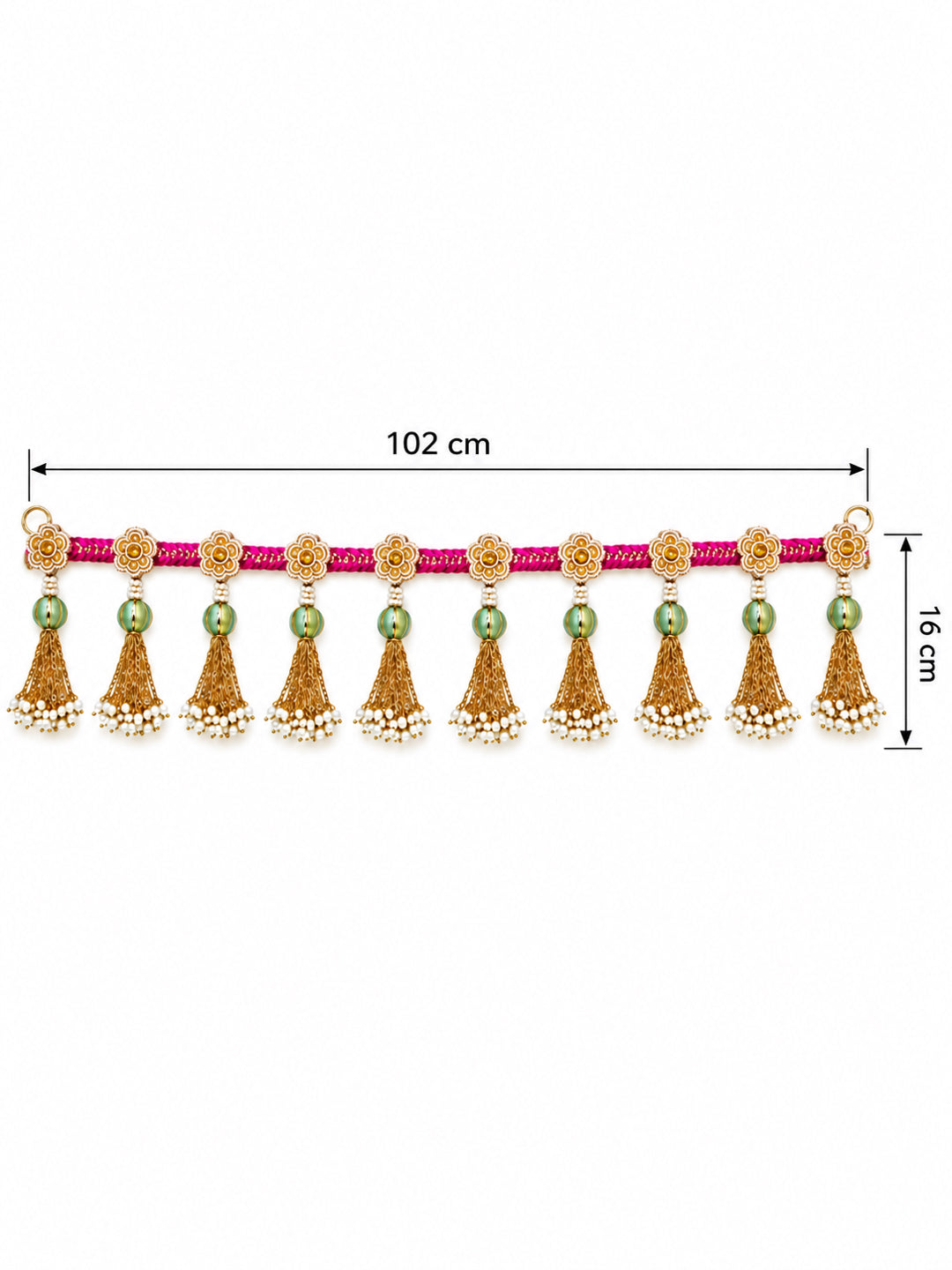 Handcrafted Pink & Gold Floral Door Toran Bandarwal with Pearl Tassels (102 cm)