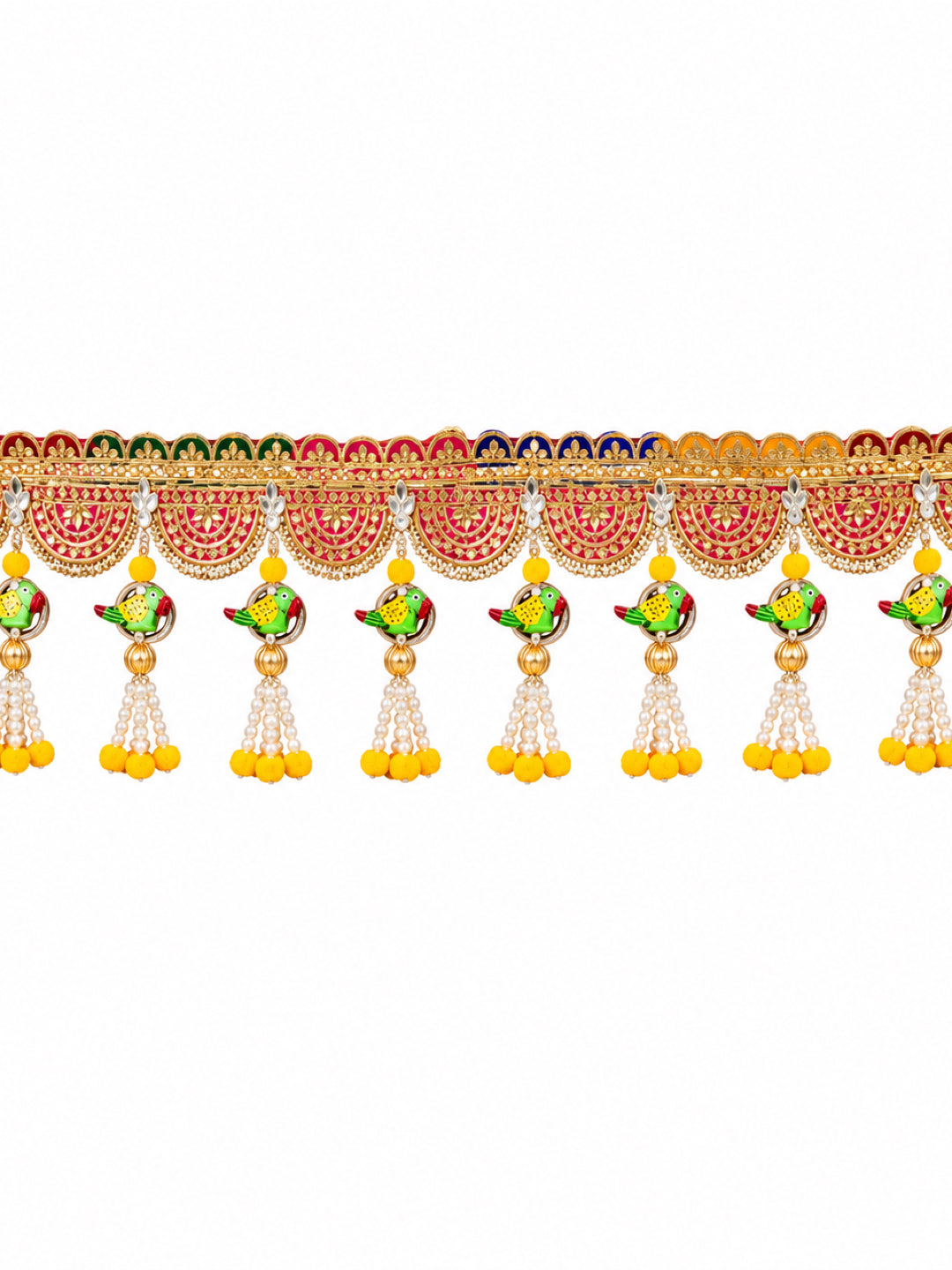 Festive Marigold & Rose Door Toran Bandarwal with Golden Latkan Bells (100 cm, Yellow & Pink)