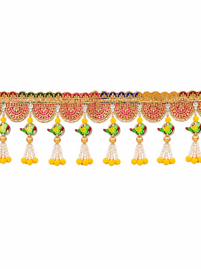 Festive Marigold & Rose Door Toran Bandarwal with Golden Latkan Bells (100 cm, Yellow & Pink)