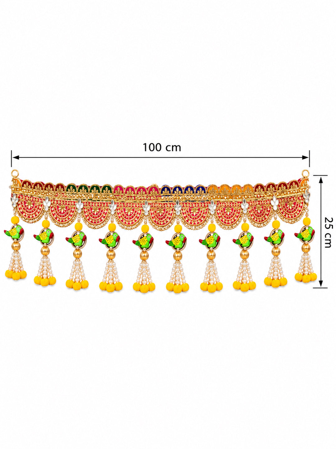 Festive Marigold & Rose Door Toran Bandarwal with Golden Latkan Bells (100 cm, Yellow & Pink)