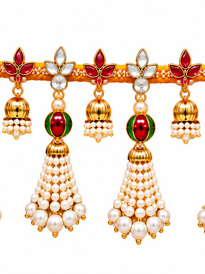 Auspicious Yellow Floral Door Toran Bandarwal with Golden Tassels & Beads (100 cm)